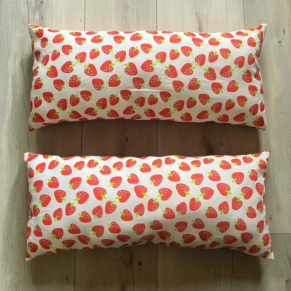 Set of 2 Strawberry Pattern Throw Pillows Red White Nursery Decor Kids Cottage